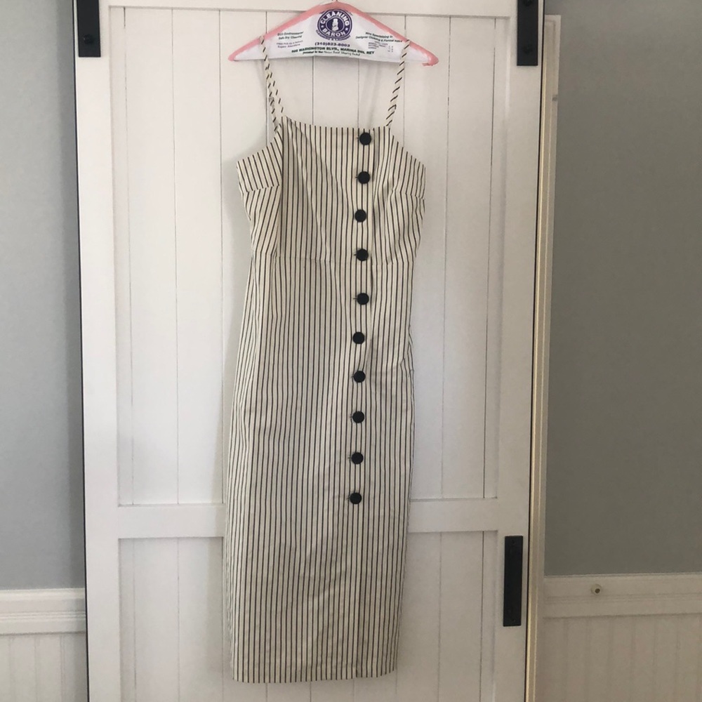 WHO WHAT WEAR PINSTRIPE MIDI DRESS